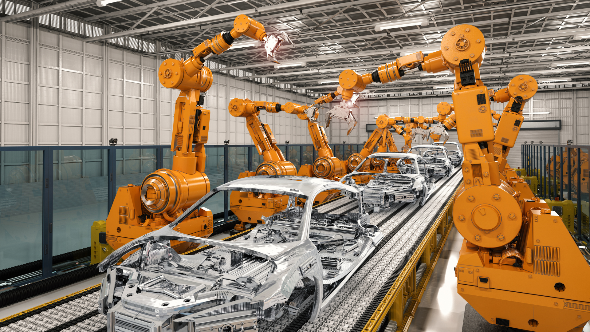 robot assembly line in car factory
