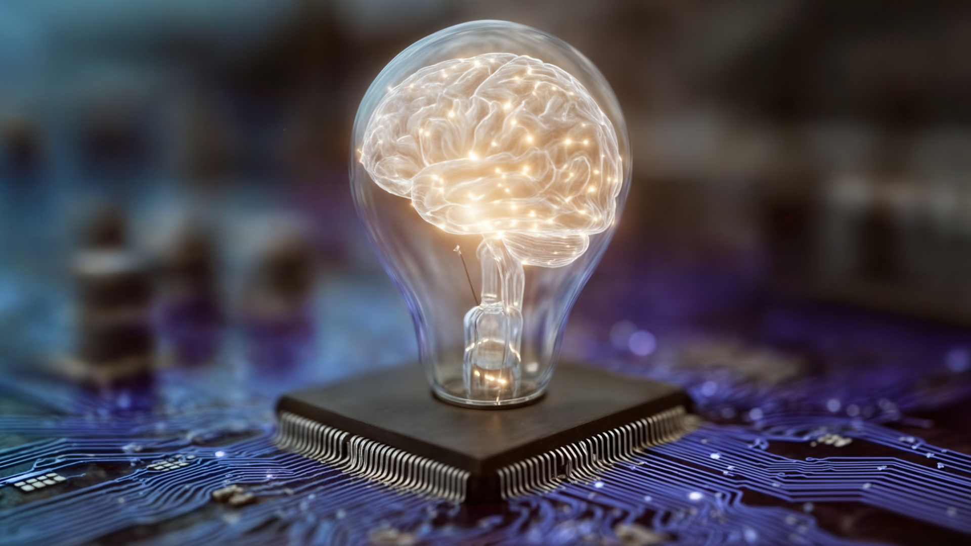 Artificial Intelligence Brain Inside Lightbulb