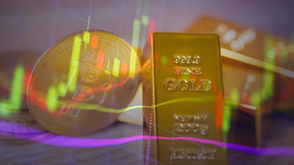 Gold Trading, Gold Bars on Fabric with Stock Graph Chart Stock M