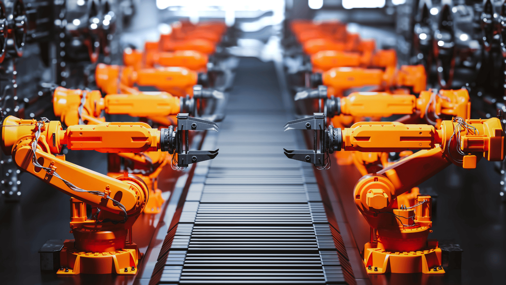 Robotic Arms in Assembly Line of Modern Factory