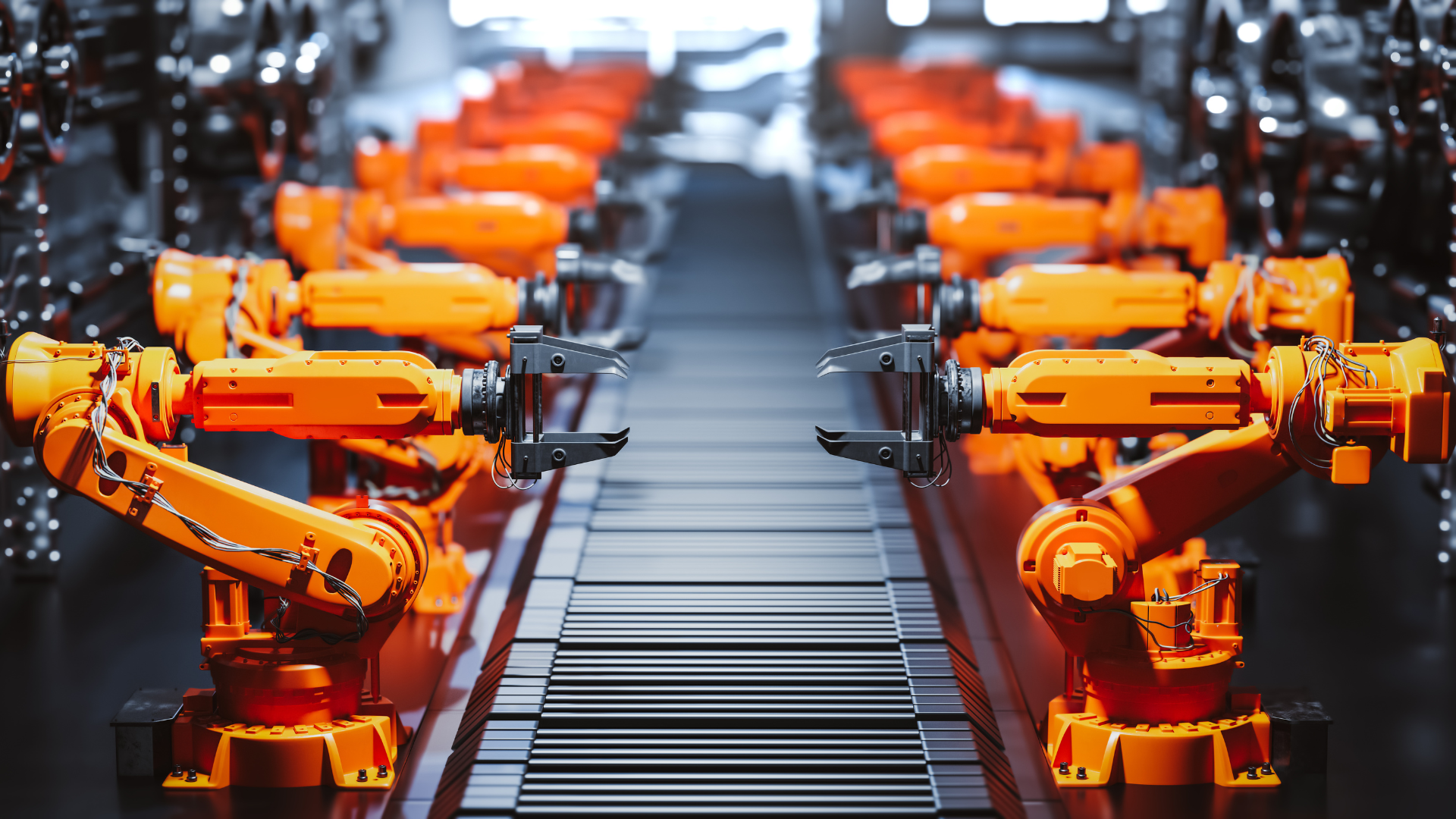 Robotic Arms in Assembly Line of Modern Factory