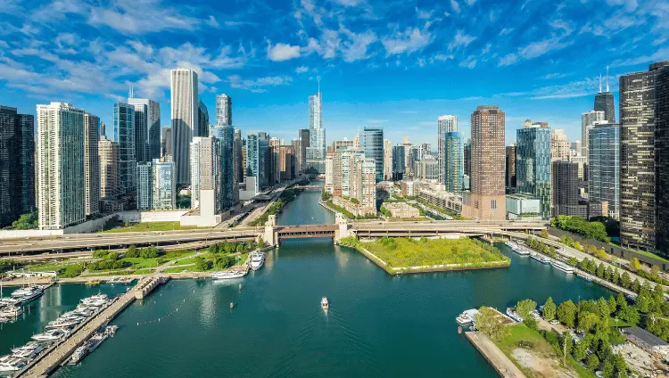 City of Chicago Skyline aerial view