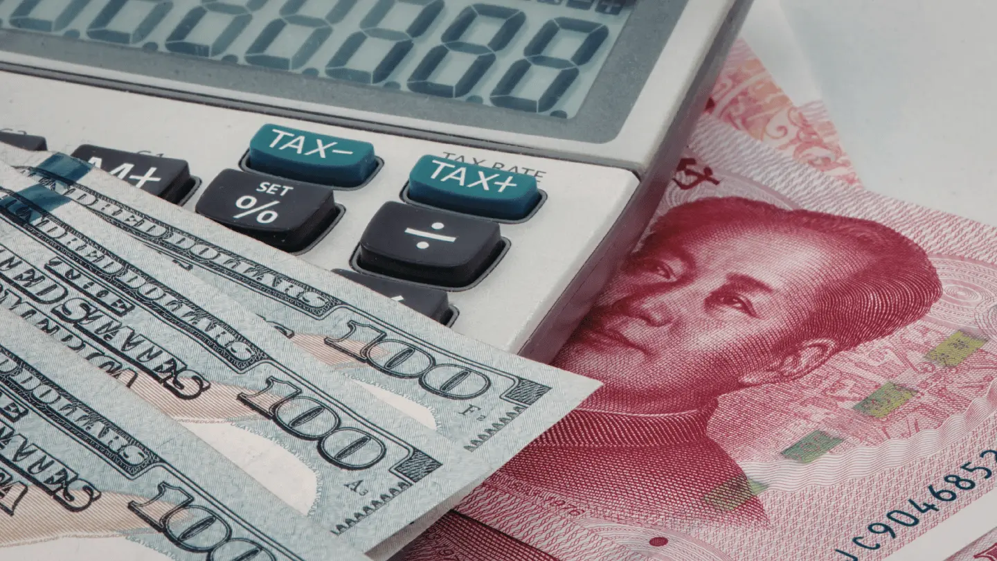 International finance, tax calculation, and currency exchange concepts.