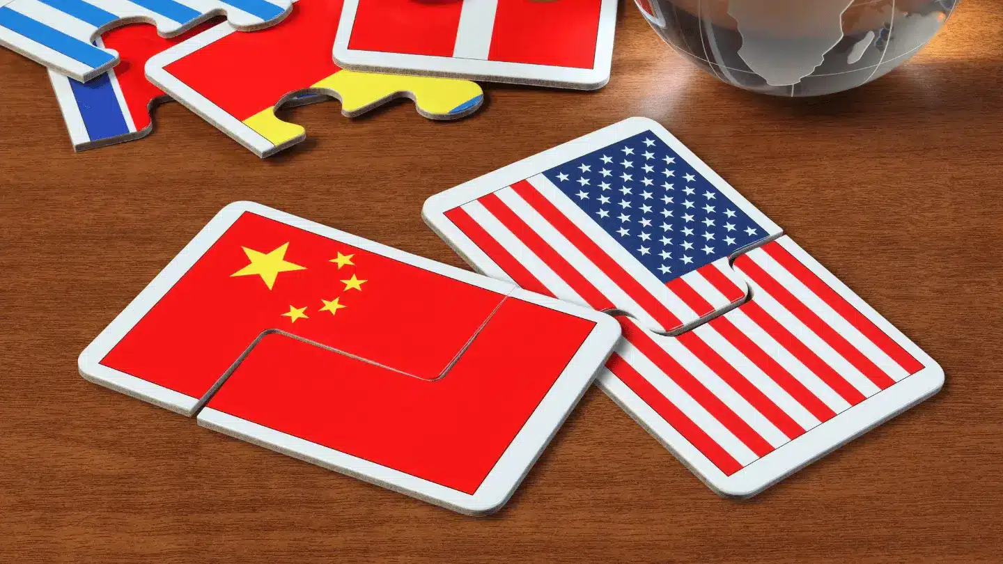 China and America Flags in puzzle