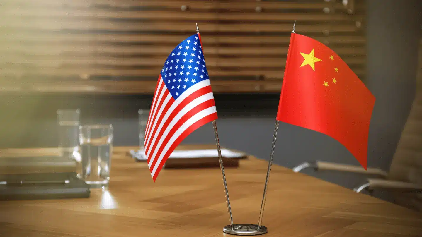 U.S. and China flags placed together