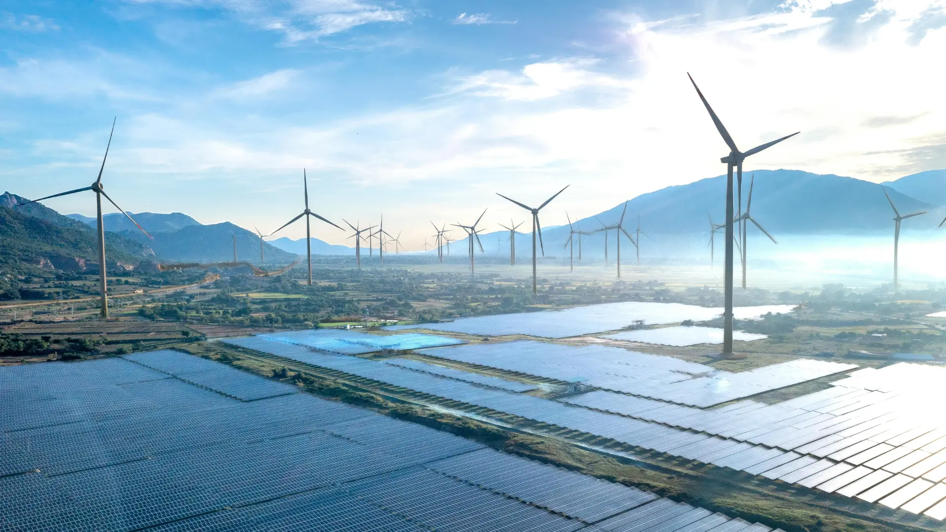 Aerial View of Renewable Energy Wind Farm