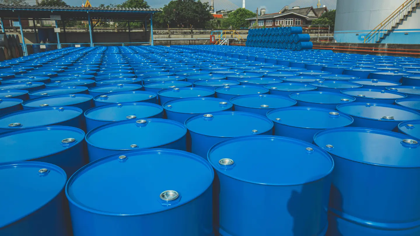 Oil barrels blue or chemical drums