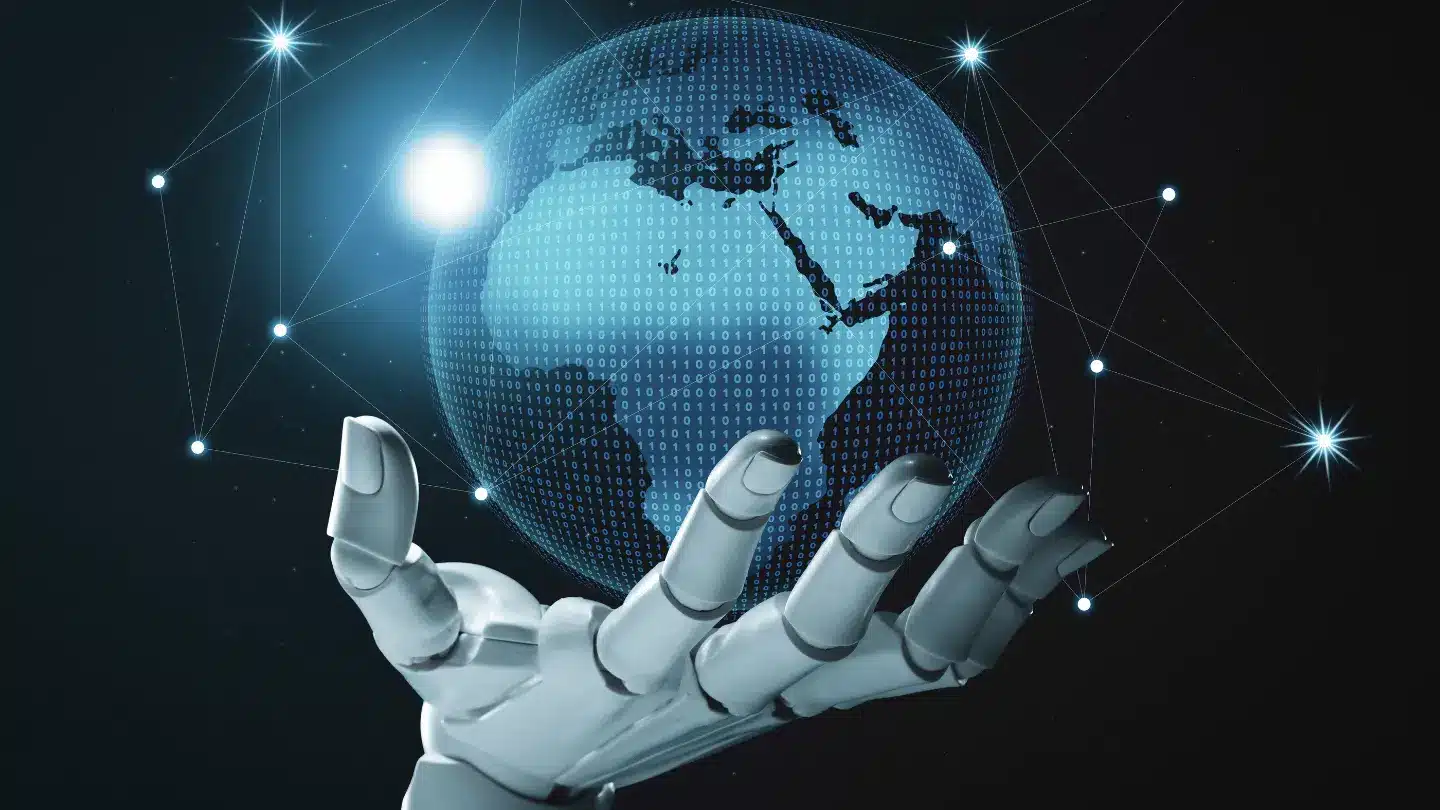 Robot Hand Holding Virtual Globe
