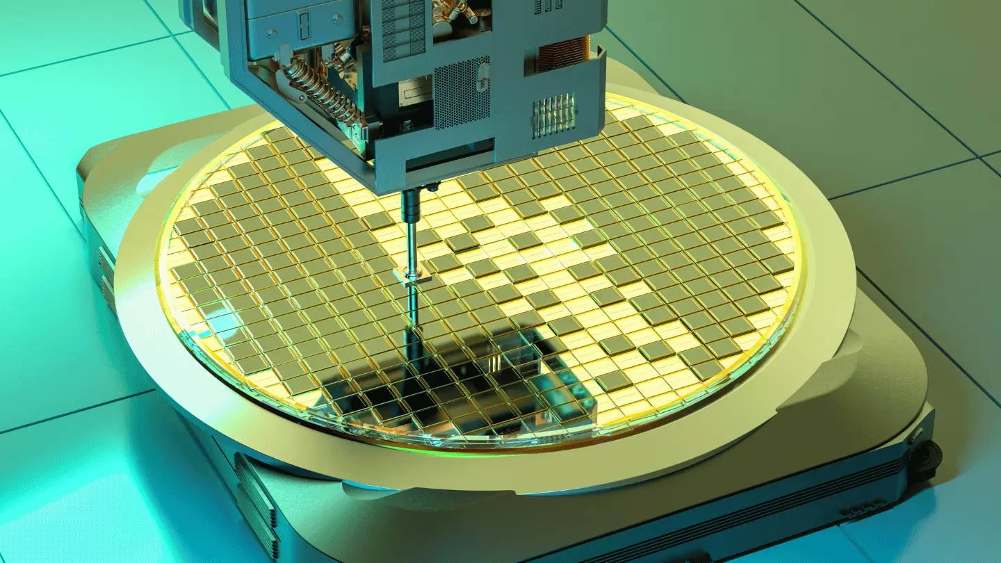 Robotic arms with silicon wafers for semiconductor manufacturing
