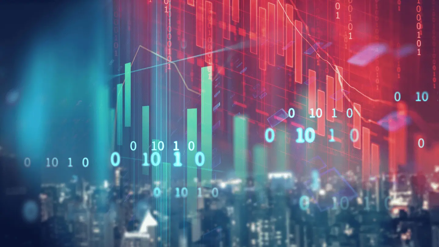 double exposure image of stock market investment graph and city skyline scene.
