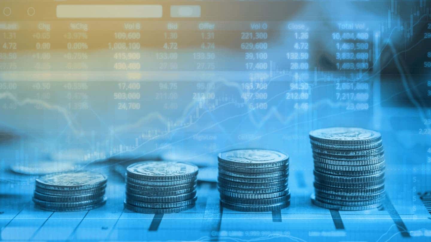 Stock data and charts overlaid on coins